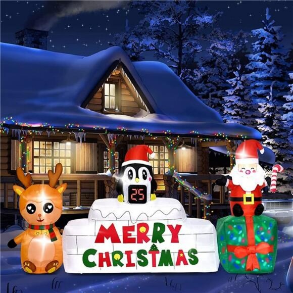 10.5 Ft Reindeer and Santa Inflatables with Rotating LED Lights - Picture 5 of 7